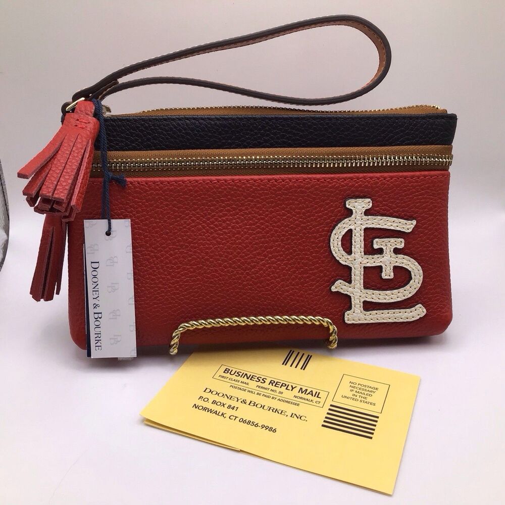 Dooney & Bourke MLB St Louis Cardinals Infield Double Zip Wristlet Red Black New